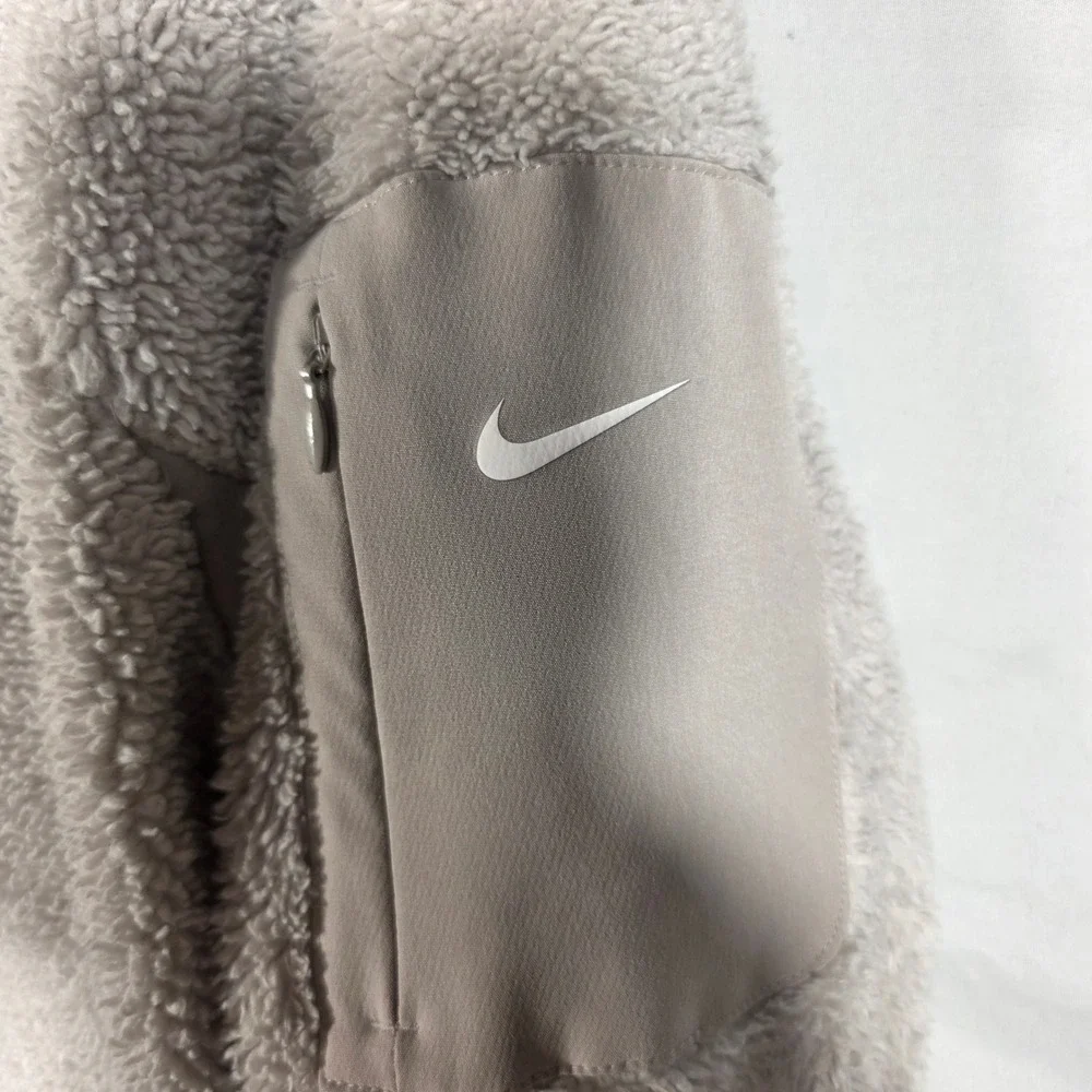Nike Sherpa Fleece Hoodie Womens M Taupe Excellent CJ5758-008 Pullover Pocket